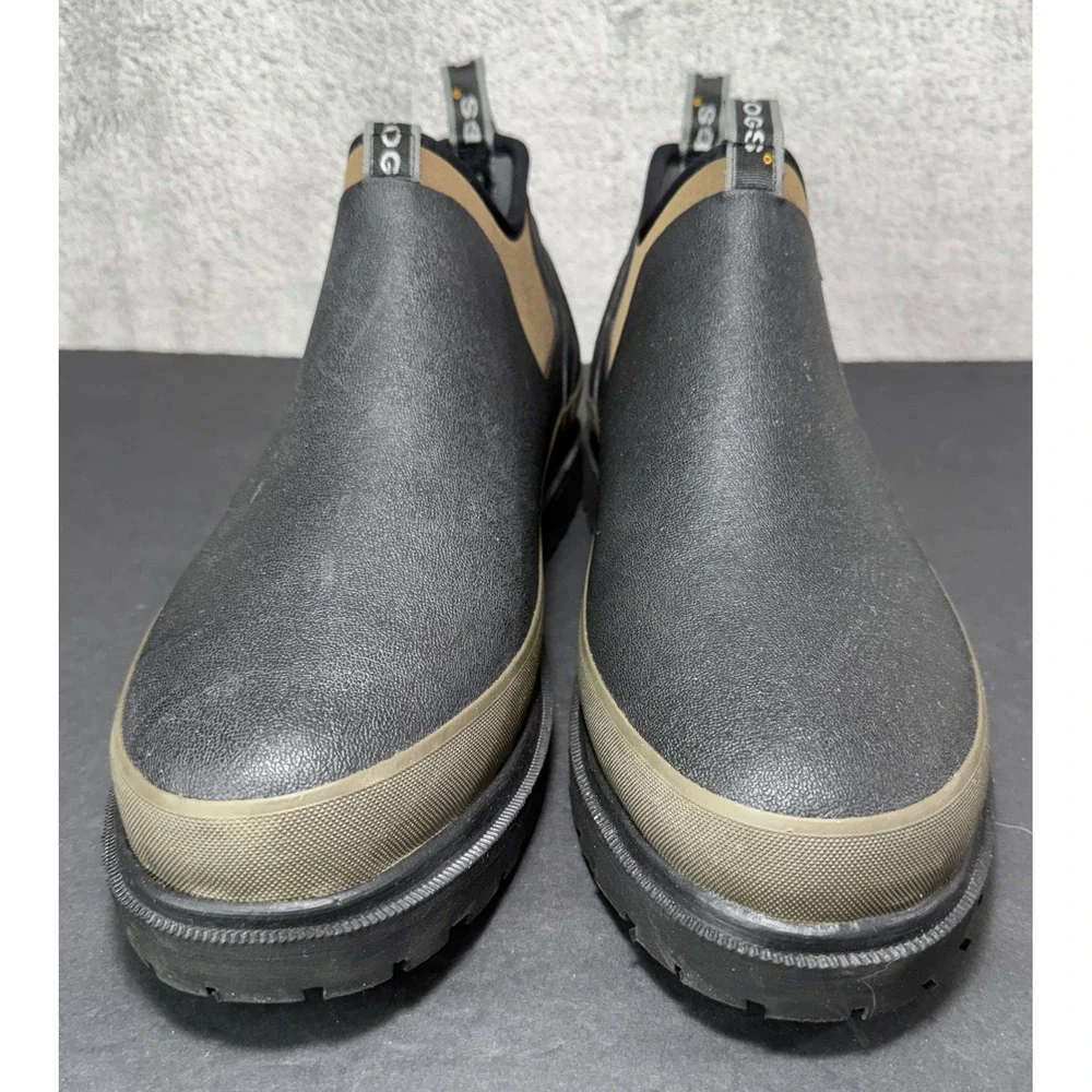 Bogs Tillamook Bay Waterproof Boots Mens 12 Black Olive Rubber Slip On 68142-001